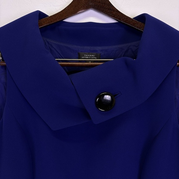 Tahari ASL Jackie O Sheath Dress Size 14 Blue 60's Classic Envelope Collar - Picture 4 of 16